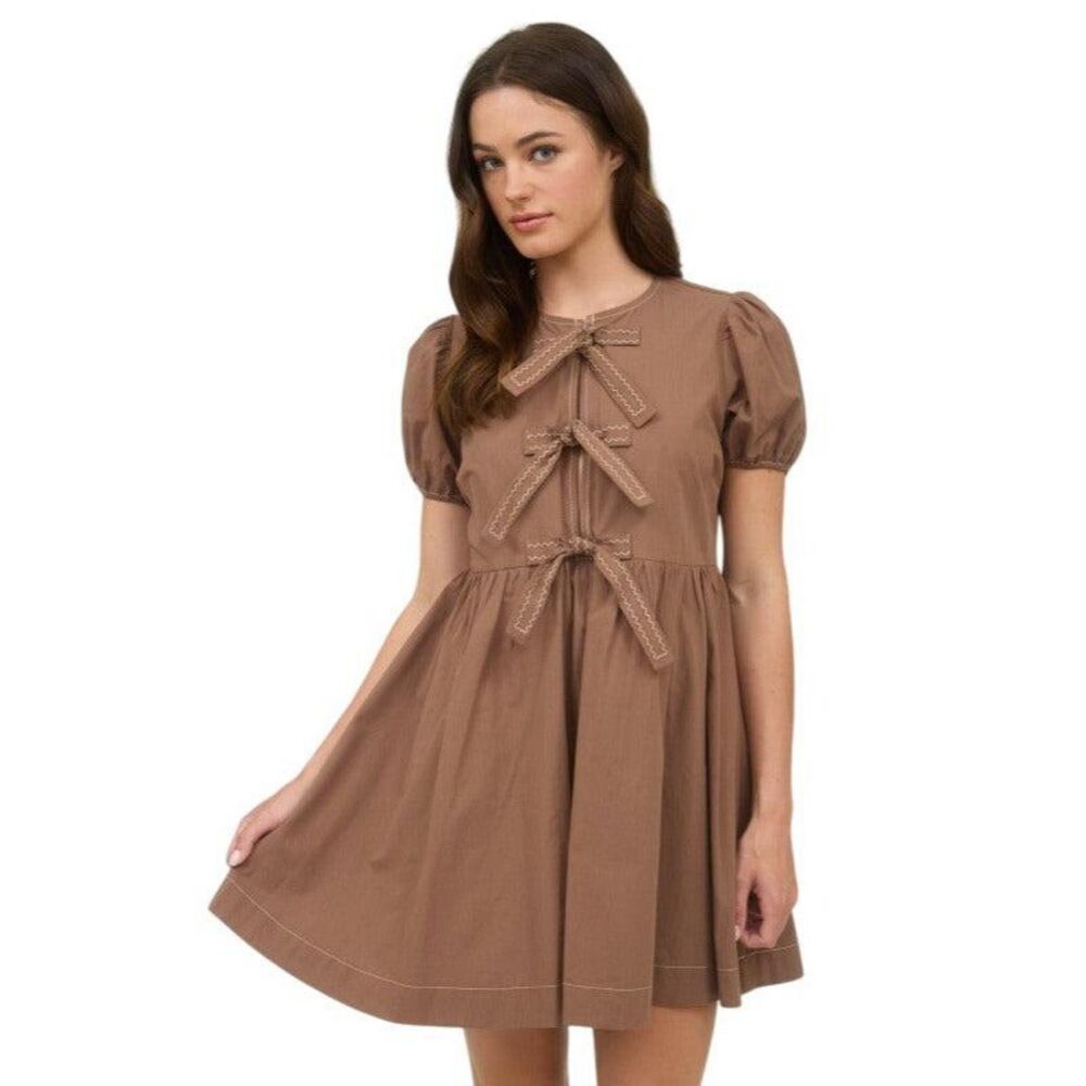Blue Pepper Brown Babydoll Mini Dress Size M NWT